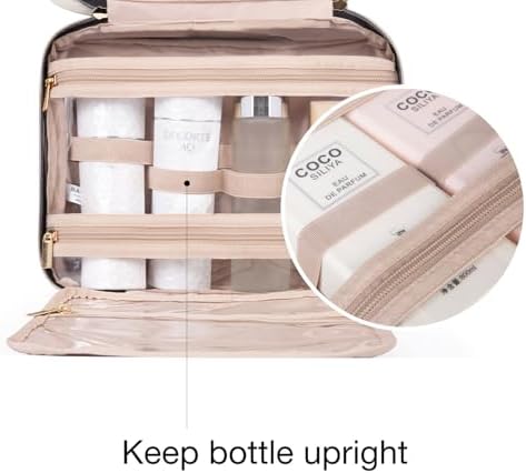 BAGSMART Toiletry Bag Travel Bag with Hanging Hook, Water-resistant Makeup Cosmetic Bag Travel Organizer for Accessories, Shampoo, Full-size Container, Toiletries (Baby Pink, Medium) - Image 4