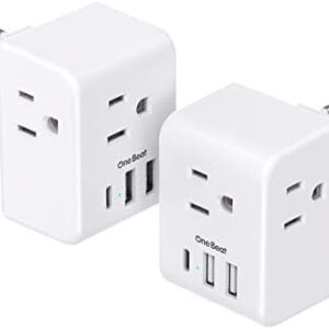 2 Pack European Travel Plug Adapter, One Beat International Power Adapter with 3 Outlets 3 USB Ports(1 USB C), Type C Plug Adaptor for US to Europe Italy Spain France Germany Iceland Travel Essentials