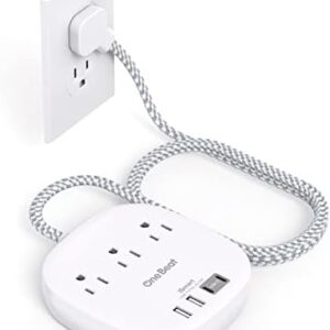 One Beat Flat Plug Power Strip, 5ft Flat Extension Cord, 3 Outlets 4 USB Ports (2 USB C) 22.5W/4.5A Desktop Charging Station Cruise Ship Power Strip No Surge Protection, Dorm Room Travel Essentials