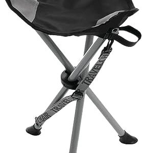 Travel Chair Slacker Tripod Chair for Camping, Lightweight Chair, Adjustable Carry Strap for Easy Transport | Oversized Duck Feet for Improved Stability | Perfect for Outdoor Adventures (Black)