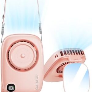 Gaiatop Mini Neck Fan, Rechargeable LED Power Display 3 Speed 360°Rotate Lash Makeup Mirror Cute Camera Design, Small Portable USB Handheld Desk Fans Personal Cooling Travel Essentials Pink