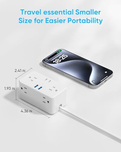 European Travel Plug Adapter, EU/UK/US Travel Plug Adapter Power Strip, 6 AC Outlets, 4 USB Ports (2 USB C), 3ft Wrapped Around Extension Cord, Universal Travel Adapter - Image 6