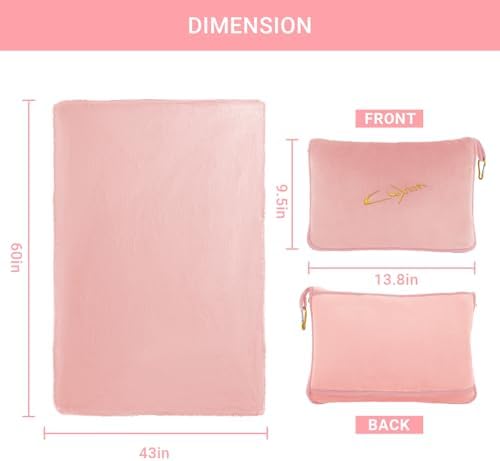 3 in 1 Travel Pillow and Blanket Set, Premium Soft 300 GSM Thick Airplane Blanket Compact with Bag for Long Trips Essentials, Hand Luggage Sleeve and Backpack Clip (Pink) - Image 8