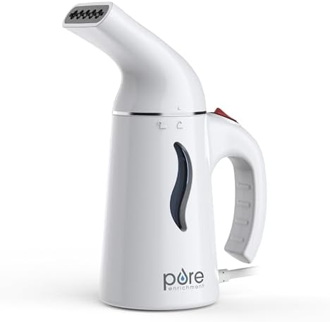 Pure Enrichment PureSteam Portable Fabric Steamer - Handheld Travel Garment Steamer Removes Wrinkles & is Safe on All Fabrics - Fast-Heating, Lightweight, Auto Safety Shut-Off, & Long Cord (White)