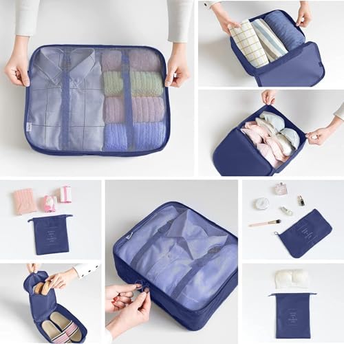 8 Set Packing Cubes for Suitcases Travel Luggage Packing Organizers,Travel Essentials Accessories Luggage Organizer with Shoe Bag Tioletry/Laundry Bag(Dark Blue) - Image 5