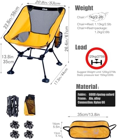 iClimb Ultralight Compact Camping Folding Beach Chair with Anti-Sinking Large Feet - Image 3