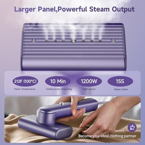 Travel Portable Steamer for clothes - Handheld Steamer for Fabric Clothing Wrinkles, 15s Fast Heat-up Rotary Garment Steamer, 1200W Light Mini Steam Iron for Home, Office and Travel (Purple) - Image 3