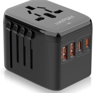 Universal Travel Adapter, PD20W International Power Adapter, 2 USB-C & 2 USB-A Fast Charging Travel Charger, All in One Worldwide Travel Plug Adapter, Outlet Adapter for Europe EU UK USA AU