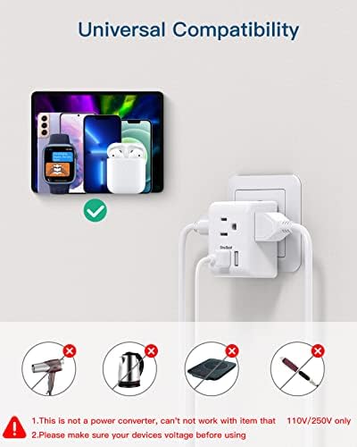 2 Pack European Travel Plug Adapter, One Beat International Power Adapter with 3 Outlets 3 USB Ports(1 USB C), Type C Plug Adaptor for US to Europe Italy Spain France Germany Iceland Travel Essentials - Image 5