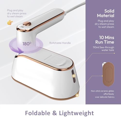Travel Steamer, Premium Travel Steamer for Clothes Portable in Travel Mini Size, 1300W Efficient Fast-Heating Travel Iron Mini with Steam, Delicate Iron Steamer Excellent for Trip (White) - Image 2