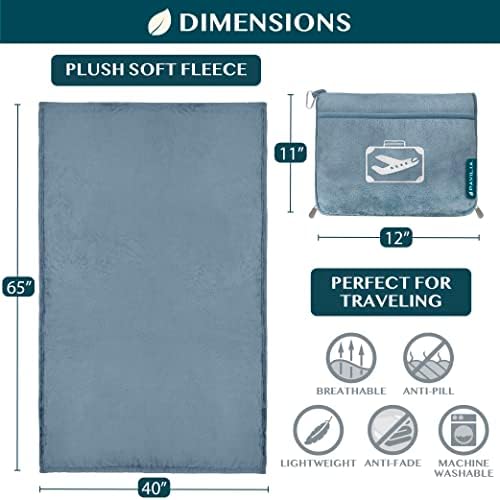 PAVILIA Travel Blanket Pillow in Soft Bag with Pockets, Airplane Blanket Set, Plane Blanket Compact Packable, Flight Essentials Car Pillow, Travelers Accessories Gifts, Luggage Strap, Dusty Light Blue - Image 7