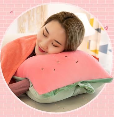 Rikyo 15" Stuffed Fruit Travel Blanket and Pillow Set,3 in 1 Plush Stuffed Hugging Pillow with Warming Hands Pillow Blanket for Kids Gift Travel Airplane Train Bed Office Nap (Pink - Strawberry) - Image 7