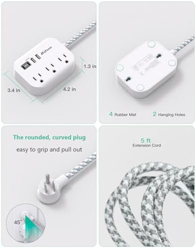 Cruise Ship Essentials - Mifaso Power Strip with USB Ports, 5Ft Flat Extension Cord with Multiple Outlets, USB Charging Station with Non Surge Protector for Cruise Ship, Travel, Dorm Room Essentials - Image 7