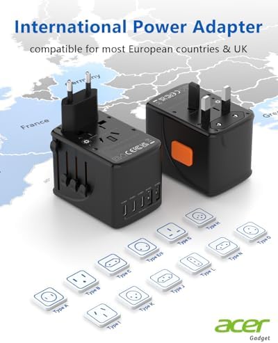 Acer Universal Travel Plug Adapter - International Power Adapter with 5 USB Ports (3 USB C) 5.8A, Worldwide Outlet Charger for USA to European UK France Germany Spain, Type C/E/F/G/I/L/A, Black - Image 2
