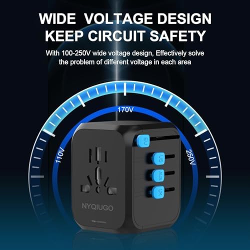 NYQIUGO Universal International Power Travel Plug Adapter with 3 USB Ports (1 USB C), Worldwide Plug Adaptor Wall Charger for USA to Europe UK France Germany Spain Ireland Australia (Type C/G/A/I) - Image 6