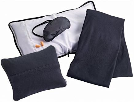 Lewis N. Clark Ultimate Comfort Set + Portable Travel Kit for Airplane, Includes Inflatable Pillow + Zippered Carrying Case, Cozy Fleece Blanket, Eye Mask for Sleeping & Foam Ear Plugs, Black