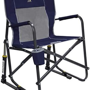 GCI OUTDOOR Freestyle Rocker Camping Chair | Portable Folding Rocking Chair with Solid, Durable Armrests, Drink Holder & Comfortable Backrest — Indigo Blue