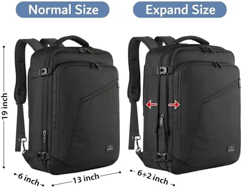 MATEIN Carry on Backpack, Extra Large Travel Backpack Expandable Airplane Approved Weekender Bag for Men and Women, Water Resistant Lightweight Daypack for Flight 40L, Black - Image 5