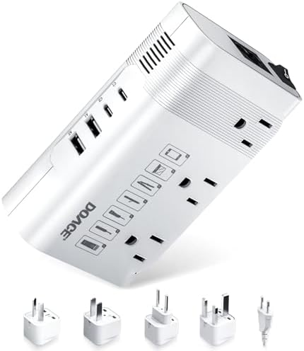 DOACE 220v to 110v Voltage Converter US to Europe: 350W 220 to 110 Voltage Converter for European Travel - International Power Adapter Plug Combo Step Down Transformer White