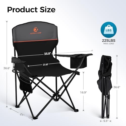 ALPHA CAMP Camping Chair 2 Pack Portable Chair with 3-Can Cooler Folding Chair with Side Pocket and Cup Holder, Collapsible for Camping, Tailgates, Beach, Fishing and Sports,2PC - Image 3