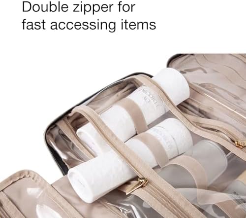 BAGSMART Toiletry Bag Travel Bag with Hanging Hook, Water-resistant Makeup Cosmetic Bag Travel Organizer for Accessories, Shampoo, Full-size Container, Toiletries (Baby Pink, Medium) - Image 5