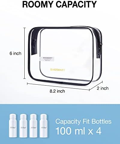 BAGSMART Clear Toiletry Bag, 2 Packs TSA Approved Water resistant Quart Size Travel Organizer, Airport Airline Travel Essential Carry On Makeup Cosmetic Bags for Women, Black - Image 2