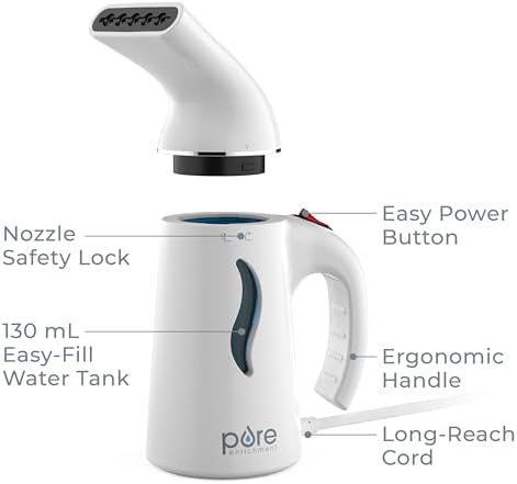 Pure Enrichment PureSteam Portable Fabric Steamer - Handheld Travel Garment Steamer Removes Wrinkles & is Safe on All Fabrics - Fast-Heating, Lightweight, Auto Safety Shut-Off, & Long Cord (White) - Image 7
