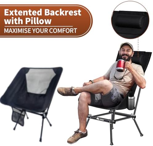 Camping Chair, Compact Backpacking Chair, Portable Folding Chair, Beach Chair with Side Pocket and headrest, Lightweight Hiking 188ZZ-SJB (Green) - Image 5