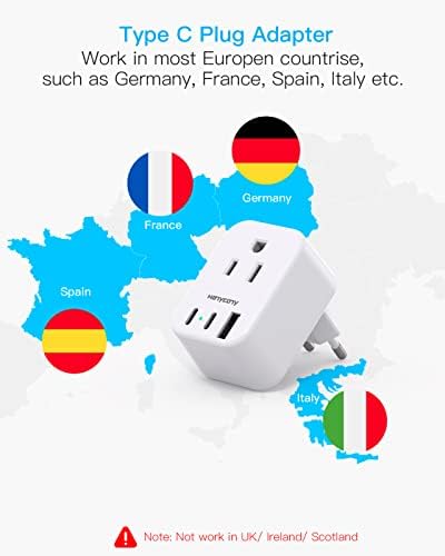 European Travel Plug Adapter USB C, HANYCONY International Plug Adapter, US to Europe Adapter Plug 2 Outlets 3 USB Ports(2 C Port), Type C Power Adapter to Italy Spain France Portugal Iceland Germany - Image 6