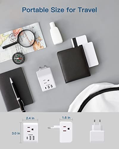 2 Pack European Travel Plug Adapter, One Beat International Power Adapter with 3 Outlets 3 USB Ports(1 USB C), Type C Plug Adaptor for US to Europe Italy Spain France Germany Iceland Travel Essentials - Image 4