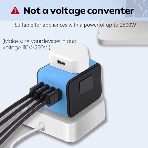 International Travel Adapter Universal Power Adapter Worldwide All in One 4 USB-A Ports Perfect for European US, EU, UK, AU 200+ Countries (Blue) - Image 3
