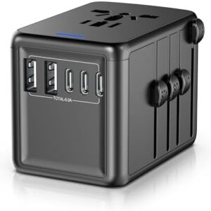 Universal Travel Adapter Offers 6.0A 3X 3.0A USB-C Ports, 2X 2.4A USB-A Ports and Multi AC Outlet, All-in-One International Power Plug Adaptor Worldwide Charger for EU US UK AU 200+ Countries
