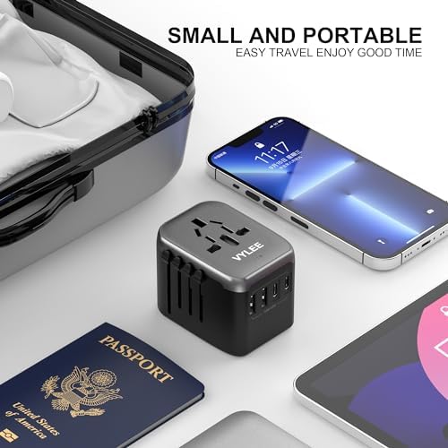 Universal International Power Travel Plug Adapter, 5 in 1 European Travel Plug Adapter W/ 3.5A 2xUSB-A and 2xUSB C Wall Charger and Worldwide AC Outlet for Europe USA UK AUS Asia (Black Grey) - Image 7