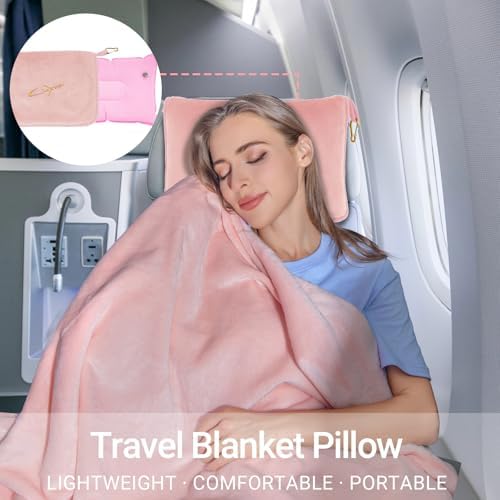 3 in 1 Travel Pillow and Blanket Set, Premium Soft 300 GSM Thick Airplane Blanket Compact with Bag for Long Trips Essentials, Hand Luggage Sleeve and Backpack Clip (Pink) - Image 6
