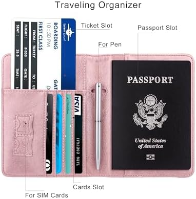 WALNEW Passport Holder for Travel, RFID Passport Cover Wallet for Women Men, PU Leather Passport Book Card Holder Case with Pen, Travelling Essentials for Flying - Image 2