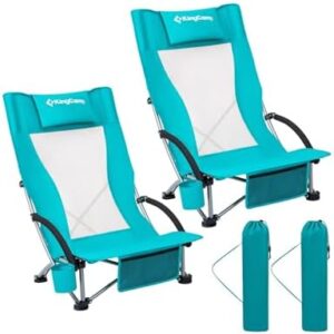 KingCamp Low Beach Chairs, Portable Folding Chair for Adults Extra Wide Ergonomic High Back Seat 300lbs Heavy Duty Lightweight Oversized Gear with Carry Bag for Outdoor Lawn Camping Picnic