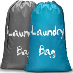 2Pcs XL Travel Laundry Bag for Dirty Clothes, Extra Large Heavy Duty Organizer with Drawstring, Cruise Ship Camping Travel Road Trip Vacation Essentials Must Haves 2024 for Kids Girl (Gray + Sky Blue)