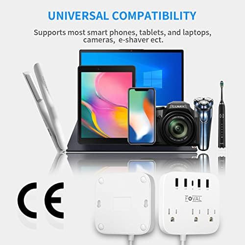 European Travel Plug Adapter, FOVAL EU UK US Power Strip with USB C and 4 USB Ports, 3 AC Outlets, Wall Mountable, 5ft Extension Cord, Compact for Travel, Cruise Ship, Home Office (White) - Image 7