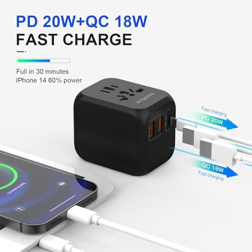 NYQIUGO Universal International Power Travel Plug Adapter with 3 USB Ports (1 USB C), Worldwide Plug Adaptor Wall Charger for USA to Europe UK France Germany Spain Ireland Australia (Type C/G/A/I) - Image 3