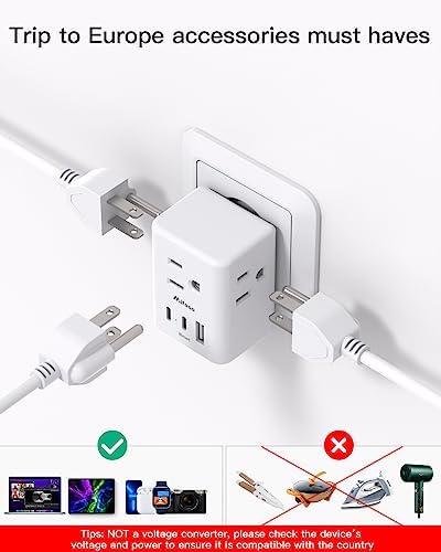 2 Pack European Travel Plug Adapter, International Power Plug Adapter with 3 Outlets 3 USB Charging Ports(2 USB C), Type C Plug Adapter Travel Essentials to Most Europe EU Spain Italy France Germany - Image 4