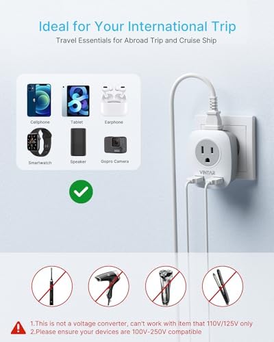 2 Pack European Travel Plug Adapter, VINTAR International Power Plug Adapter with 2 USB Ports,2 American Outlets- 4 in 1 Outlet Adapter,Travel Essentials to Italy,Greece,France, Spain (Type C) - Image 5