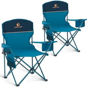 ALPHA CAMP Camping Chair 2 Pack Portable Chair with 3-Can Cooler Folding Chair with Side Pocket and Cup Holder, Collapsible for Camping, Tailgates, Beach, Fishing and Sports,2PC