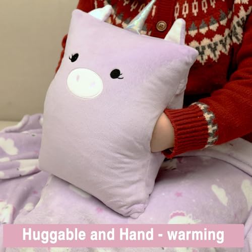 3-in-1 Kids Travel Blanket and Pillow Set, Snuggle Pillow with Hand Warmer, 40x60 inches Unicorn Blanket for Girls Compact, Perfect for Travel, Camping, Home and Office - Image 5
