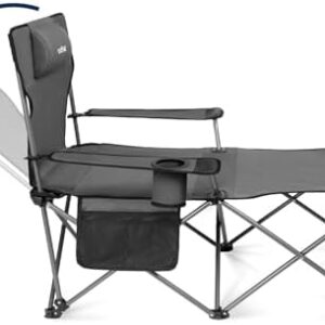 apollo walker Camping Chairs for Adults - 6 Legged Beach Chair with Foot Rest, Adjustable 90° - 135° Reclining Lounge Chair Outdoor, Folding Chairs for Outside with Detachable Pillow & Carry Bag Grey