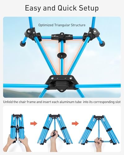 TOURIT Portable Folding Camping Backpack Chair with Head Support, High Back Stable Compact Outdoor Chair for Beach Picnic Travel Hiking, Supports 380 Lbs, Black - Image 7