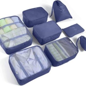 8 Set Packing Cubes for Suitcases Travel Luggage Packing Organizers,Travel Essentials Accessories Luggage Organizer with Shoe Bag Tioletry/Laundry Bag(Dark Blue)