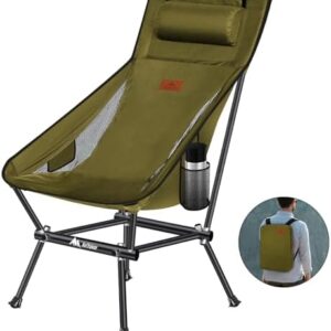 Camping Chair, Compact Backpacking Chair, Portable Folding Chair, Beach Chair with Side Pocket and headrest, Lightweight Hiking 188ZZ-SJB (Green)
