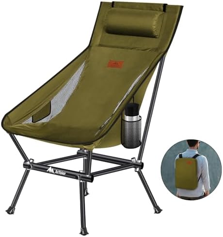 Camping Chair, Compact Backpacking Chair, Portable Folding Chair, Beach Chair with Side Pocket and headrest, Lightweight Hiking 188ZZ-SJB (Green)