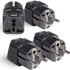 OREI European Adapter Plug, Travel Adaptor for Europe Schuko Countries 2 in 1, for Germany France Iceland Netherlands Russa Greece Spain - Safe Grounded Connection - Universal Socket - 4 Pack