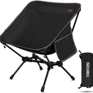 TOBTOS Ultralight Camping Chair, Portable Folding Backpacking Chair, Compact Camping Chair with Carry Bag for Outdoor Camp Hiking Backpack Beach Travel (Black)